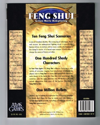 In Your Face Again AG4006 - Atlas Games 2001 - Feng Shui Scenario Anthology RPG