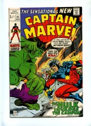 Captain Marvel #21 - Marvel 1970 - Pence - Classic Battle Vs The Hulk